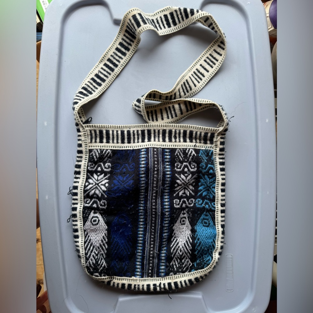 Bohemian Blue and Black Woven Shoulder Bag